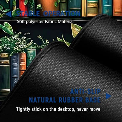 Large Mouse Pad + Keyboard Wrist Rest Set, Extended Gaming Mousepad (31.5X11.8 inch) with Non-Slip Rubber, Ergonomics Memory Foam Mouse Wrist Rest Support, Bookshelf Plants Pattern XXL Desk Pad - color: Yu-Mouse Pad-3-B41