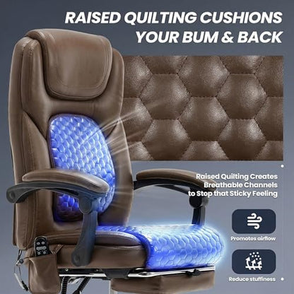 MALOL Massage Office Chair Set of 2 with 3-Level Heat and Footrest – 20-Min Easy Assembly, 300 lbs Big and Tall Desk Chair, PU Leather Ergonomic Executive Computer Chair with Side Pocket, Brown - color: Brown, size: Set of 2, style: Modern