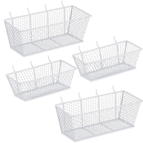Sieral 4 Pcs Pegboard Baskets Metal Wire Shelf Baskets Peg Board Organizer Accessories Wall Mount Organizer Attachments for Garage Workbench Various Tool Accessories, 2 Sizes (White,Small, Medium) - color: White, size: Small, Medium