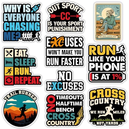 SODAVA Cross Country Running Sticker Pack 10PCS - 3in, Funny XC Runner Stickers for Water Bottle Laptop Phone Case Trail Running Decals Waterproof Vinyl for Runners - color: Running