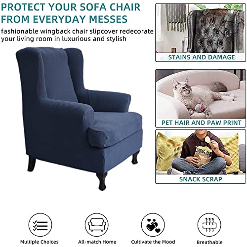 KRFOONN Wingback Chair Covers Slipcovers 2 Piece Stretch Wing Chair Covers Spandex Slipcovers Wingback Sofa Cover Armchair Covers Non-Slip Furniture Protector for Living Room Wingback Chairs, 02 - color: 02