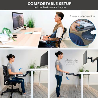 Mount-It! Under Desk Keyboard Tray, Adjustable Slide-Out Keyboard & Mouse Platform, 20.5" W × 11" D, Ergonomic Wrist Rest, Tilt & Swivel, Heavy-Duty Bolt-On Keyboard Drawer for Home Office, Blue - color: Blue