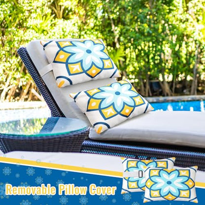 Juexica 2 Pack Chaise Lounge Pillow with Strap Outdoor Waterproof Beach Chair Neck Headrest Pillow Adjustable Elastic Band for Hammock Lumbar Recliner Pillows for Patio Pool Chair(Fresh Flowers) - style: Fresh Flowers