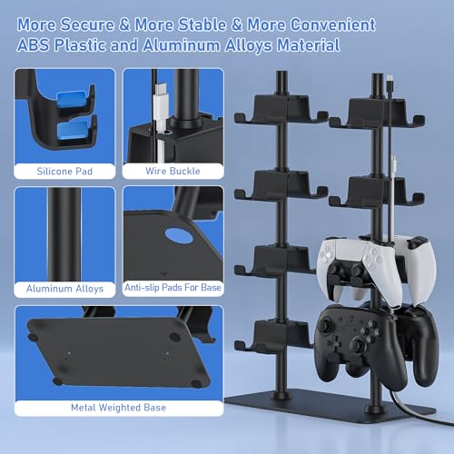 MANMUVIMO Controller Holder for 16 Xbox PS5 PS4 Gaming Controller, Video Game Controller Holder Headphone Stand for Desk, Gamer Gifts for Men, Gaming Room Accessories Maximum Organizer Rack - size: 16 Controller Holder Black
