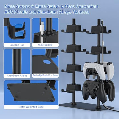 MANMUVIMO Controller Holder for 16 Xbox PS5 PS4 Gaming Controller, Video Game Controller Holder Headphone Stand for Desk, Gamer Gifts for Men, Gaming Room Accessories Maximum Organizer Rack - size: 16 Controller Holder Black