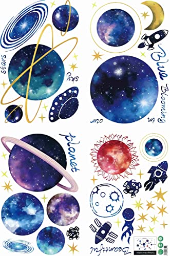 Quanhaigou Blue Purple Galaxy Wall Decals, Removable Sticker,The Art Magic 3D Milky Way Cosmic Stars Spacecraft Dreamscape Home Decor for Bedroom Living Room Floor Ceiling Kids Room - color: Blue Stars