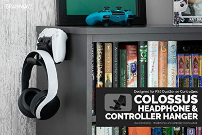 BRAINWAVZ The Colossus [PS5 Edition] DualSense Gamepad Controller & Headphone Hanger Holder Mount for PlayStation PS5 Game Controller and Pulse 3D headset, No Screws, Strong VHB Adhesive (Black) - color: PS5 Colossus
