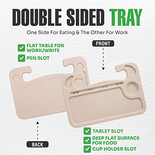 lebogner Steering Wheel Tray, Car Tray for Eating, Hook On Steering Wheel Desk for Food, Laptop and Car Accessories, Car Road Trip Must Haves Gadgets Car Table (Beige, with Tablet Slot) - color: Beige, With Tablet Slot