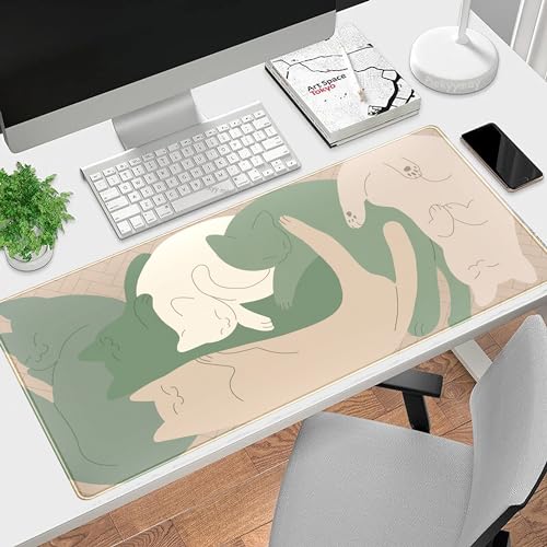 Cute Sleeping Cats Desk Mat Matcha Green Desk Pad, Minimalist Boho Mouse Pad XXL, Cream Tan Gaming Deskmat, Large Kawaii Keyboard Mat, Fun Office Decor Desk Accessories for Women 31.5"x15.75" - color: Cartoon Cat