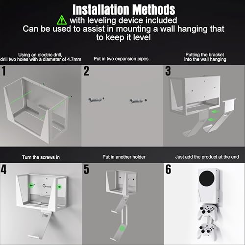 Wall Mount for Xbox Series S - All Metal Vertical Hanging On Wall Near or Behind TV Left/Right, Wall Mount Kit with Detachable Controller Holder - color: White