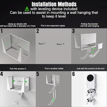 Wall Mount for Xbox Series S - All Metal Vertical Hanging On Wall Near or Behind TV Left/Right, Wall Mount Kit with Detachable Controller Holder - color: White