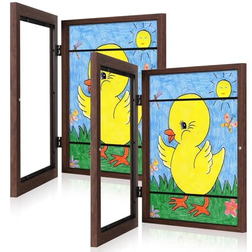 GULETHUN [2-Pack] Kids Art Frames, 8.5x11 Front Opening Kids Artwork Frames Changeable, Brown Artwork Display Storage Frame for Wall, Holds 50 Pcs, for 3D Picture, Crafts, Hanging Art, Portfolio - color: Brown, size: 8.5x11"