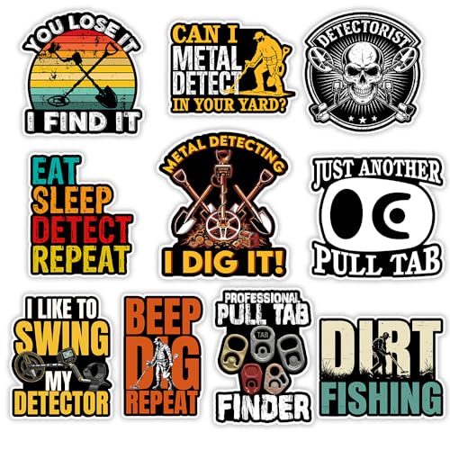 SODAVA (10Pcs, 3in) Metal Detecting Sticker Pack, Funny Detectorist Waterproof Vinyl Decals, Treasure Hunting Hobby Stickers for Laptop Water Bottle Toolbox Journal Outdoor Adventure Gifts - color: Metal Detecting
