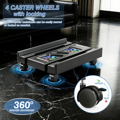 PC Stand for PC Tower With F, Computer Desktop Stand with 4 Lockable Castors, Universal Adjustable CPU Stand with Wheels - (New Black)