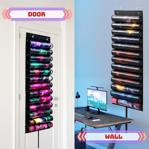 Playmat Holder, Playmat Tube Storage Bag for MTG/TCG with 12+1 Transparent Slots & 4 Hooks, Hangable Playmat Holder for Game Mat and Tubes, Portable Playmat Case, Black