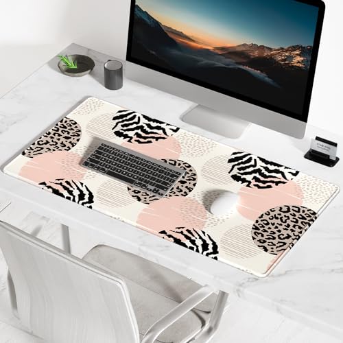 BOSOBO XXL Gaming Desk Mat, Leopard Dots Pink - 31.5 x 11.8 Inches, Full Cover - color: Leopard Polka Dot Circle, size: XL - 31.5 x 11.8 Inches