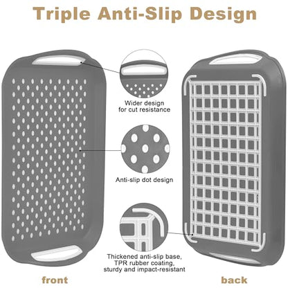 Non Slip Lap Trays with Handles, Set of 2 Food Trays for Eating on Couch, Dishwasher Safe Rectangular Serving Trays for Dinner, Breakfast & Snacks (Gray) - color: Gray