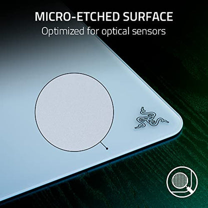 Razer Atlas Tempered Glass Gaming Mouse Mat: Ultra-Smooth Micro-Etched Surface - Dirt and Scratch-Resistant - Anti-Slip Base - Quiet Mouse Movements - White - color: White