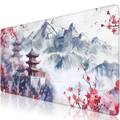 iCasso Desk Protector Mat, Large Japanese Mouse Pad, Stable Rubber Base Mousepad with Stitched Edges, Keyboard Mouse Mat Desk Pad for Work, Game, Office, Home(Sakura) - color: Sakura