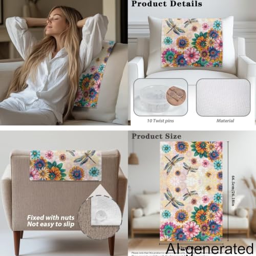 Cherry Blossoms Sofa Headrest Armrest Cover Set Non Slip Sofa Chair Protector Washable Scratch Resistant Headrest Cover Seater Headrests Slipcovers with Fixing Nails Furniture Protector - color: Cherry Blossoms
