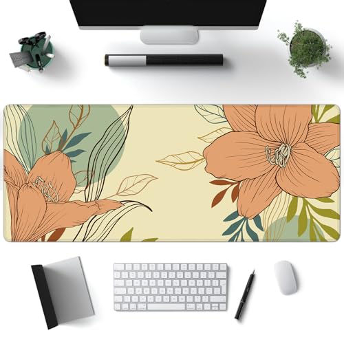 Desk Mat, Abstract Flowers XXL 35.4"x15.7"Large Gaming Mouse Pad, 3mm Thick Gaming Keyboard Pad,Desk Pad Non-Slip Rubber Base with Stitched Edges for Office Game Home Decor - color: Abstract Floral