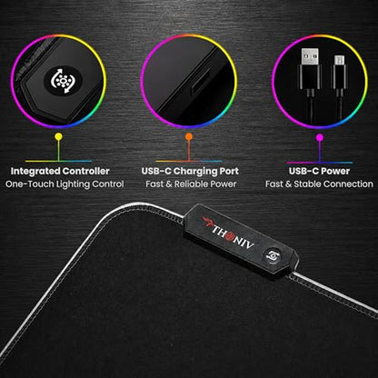 RGB Mouse Pad 35.4×15.7 Inches – Extended LED Mouse Pad with 14 Lighting Modes, Gaming Desk Mat, PC Gaming Accessories, Large Keyboard Pad with Non-Slip Rubber Base.