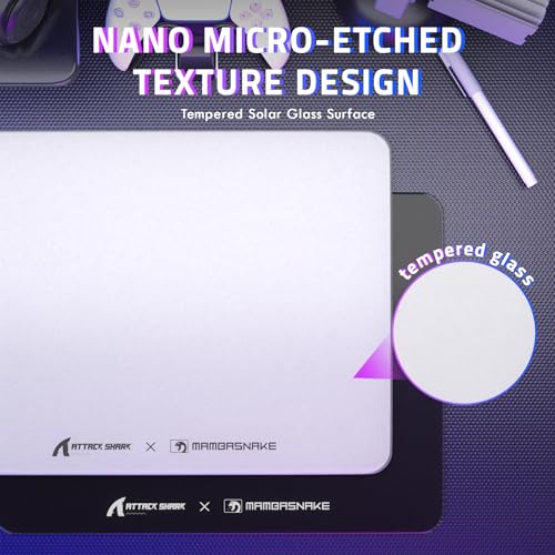 ATTACK SHARK CM05SE Glass Gaming Mouse Pad for FPS & Esports, Nano-Etched Tempered Glass Surface,Ultra-Smooth Low Friction Hard Mousepad,Waterproof Large Desk Mouse Mat for PC Setup,White - color: White
