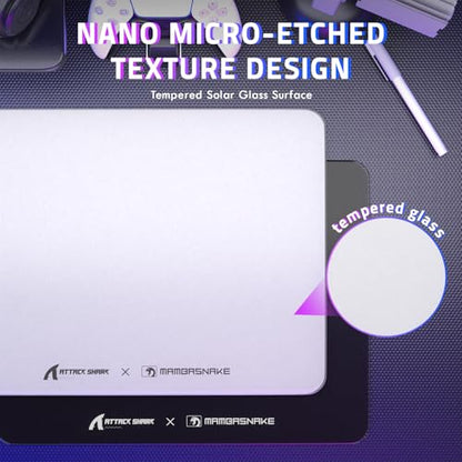 ATTACK SHARK CM05SE Glass Gaming Mouse Pad for FPS & Esports, Nano-Etched Tempered Glass Surface,Ultra-Smooth Low Friction Hard Mousepad,Waterproof Large Desk Mouse Mat for PC Setup,White - color: White