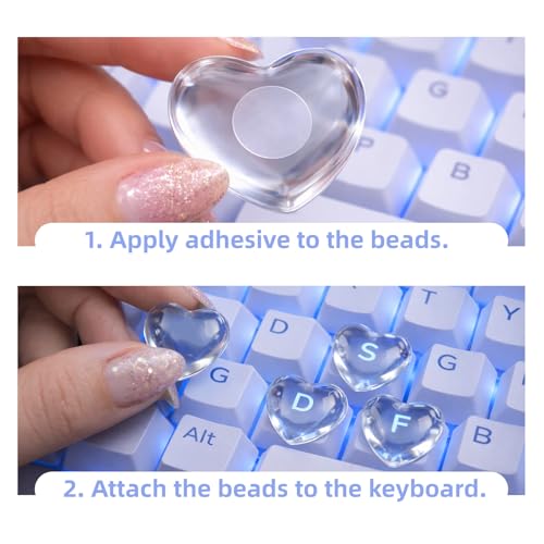 70pcs Keyboard Bubbles for Long Nails, Raised Glass Heart Shaped Keyboard Stickers Cute Key Covers Accessories Supplies for External & Desktop Keyboards Calculator
