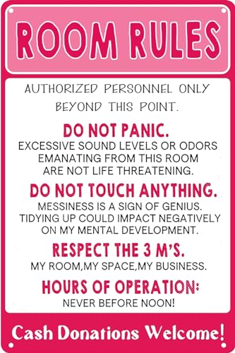 Room Rules Metal Signs Funny Tin Sign for Teen Girls Boy Bedroom Gaming Room Wall Art Door Decor Dorm Wall Accessories Cool Things 8x12 inch - color: style-8, size: 8x12inch