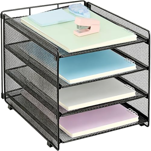 OPNICE 4-Tier Paper Organizer Letter Tray, Desk Organizers and Accessories, Office Desk Accessories, Desktop File Organizer for Office, Home or School, Black - color: Black, size: 9.7" x 12" x 9.3"