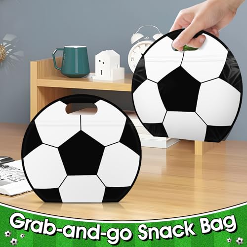 AKAIXI 24pcs 3.5 Mil Thickened Soccer Snack Bags Reusable Sealed Candy Bag | with Handle Stand-up Soccer Goodie Bags for Game Day Birthday Gifts and Soccer Party Supplies, Soccer Training Treat Bags - color: Soccer