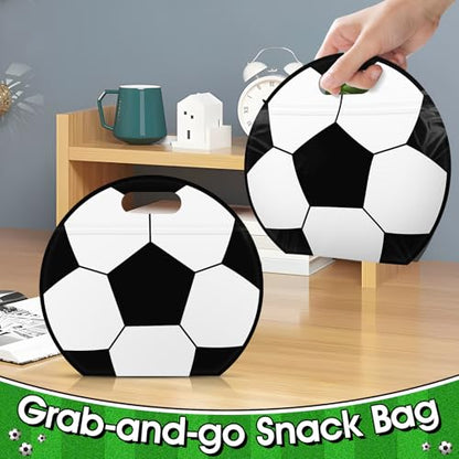 AKAIXI 24pcs 3.5 Mil Thickened Soccer Snack Bags Reusable Sealed Candy Bag | with Handle Stand-up Soccer Goodie Bags for Game Day Birthday Gifts and Soccer Party Supplies, Soccer Training Treat Bags - color: Soccer