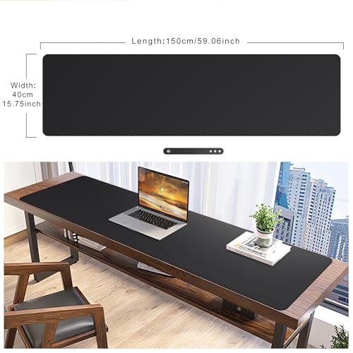 Mydours 59" x 15.7" Oversized PU Leather Desk Mat with Anti-Slip Suede Backing, Waterproof Surface, Black - Massive Workspace for Laptop, PC, and Accessories, Desk Cover for Office, Home, and Gaming - color: Black, size: 59.1" x 15.7"