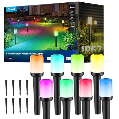 Govee Outdoor Cylinder Pathway Lights, 8 Pack, 425lumens, IP67 Waterproof | 60+ Preset Scene Modes, Outdoor Decor for Path, Patio, Garden, Lawn, Compatible with Alexa, Google Assistant, Matter