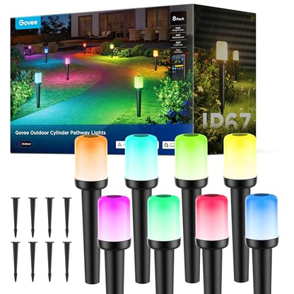 Govee Outdoor Cylinder Pathway Lights, 8 Pack, 425lumens, IP67 Waterproof | 60+ Preset Scene Modes, Outdoor Decor for Path, Patio, Garden, Lawn, Compatible with Alexa, Google Assistant, Matter