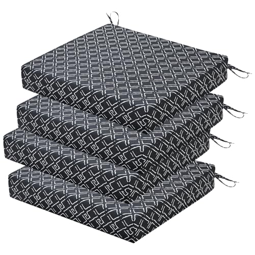 Outdoor Chair Cushions Set of 4, 18.5 x 16 Inch Patio Chair Cushions for Outdoor Furniture, Water Resistant, Non-Slip Ties (Black Geometry) - color: 3 - Black Geometry, size: 18.5x16x3|4 Pack