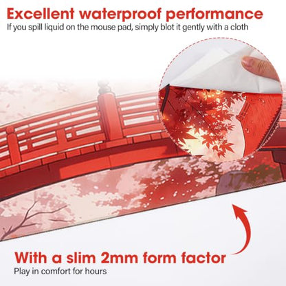 Large Mouse Pad 31.5x15.7 Inch - Starter Desk Mat for Office and Gaming, Non Slip Rubber Bottom, Stitched Edges, Easy Clean, Maple Leaf - color: Maple Leaf, size: 31.5" x 15.7"