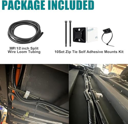 1/2 Inch Wire Loom Split Tubing - 30 ft Cord Protector Electric Wires Covers, Automotive Wire Flexible Conduit, Plastic Wire Cover with Cable Zip Tie (1/2"-30ft) - size: 1/2"-30ft