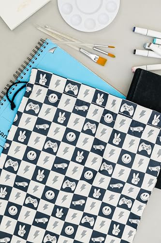 Gather & Knot Drawstring Gift Bags | 20" Large 12" Small | Premium Canvas | Reusable Fabric Wrap for Boy Birthday | Happy Smiley Face | Skateboard - color: Skateboard