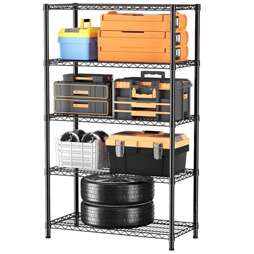 SINGAYE Shelf Closet Wire Shelving：Adjustable Metal Unit for Laundry Room Organization Bathroom Kitchen Home Garage Storage Pantry Rack Shelves - color: Black, size: 5Tier-18"Dx36"Wx71"H