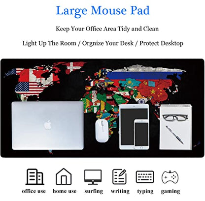 31.5x11.8 Inch Non-Slip Long Extended Large Gaming Mouse Pad with Stitched Edges XL Laptops Keyboard Mouse Mat(Black World Flag Map) - color: Black World Flag Map