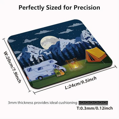 RV Mouse Pad, Outdoors Activity Camping Area Scene Desk Mat | in The Woods with a Cozy Tent and Campfire, Anti-Slip Rubber Base, Silky Smooth Surface, Cute Office/Gaming Mousepad - color: RV
