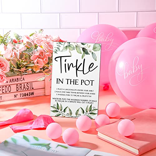 Tatuo 71 Tinkle in The Pot Baby Shower Game Sign Wooden Baby Shower Gender Reveal Party Favors 20 Table Tennis Balls 50 Balloon Latex Balloon(Leaves,Pink) - color: Pink, style: Leaves