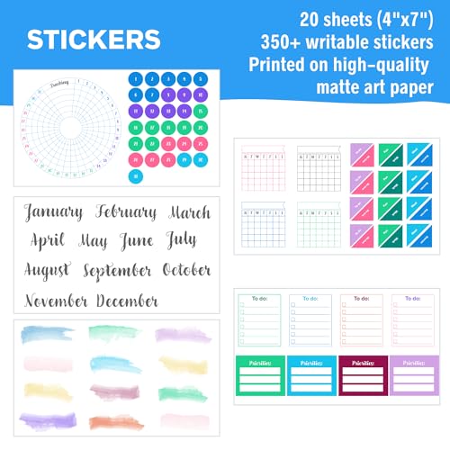 Ultimate Productivity Stencils & Stickers - x20 Sheets of Planner Stickers, x6 Stencils - Calendars, to Do Lists, Habit Trackers, Goals - Accessories & Supplies for Bullet Journals by Sunny Streak