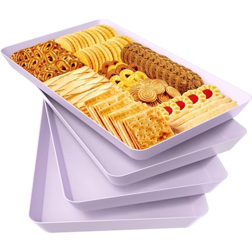 WOWBOX 4 pcs Serving Tray for Entertaining, Serving Platters for Snacks, Fruit, Cookies, Dessert, Reusable Plastic Trays for Serving Food and Pantry Organization in Kitchen & for Parties, (Purple) - color: Purple