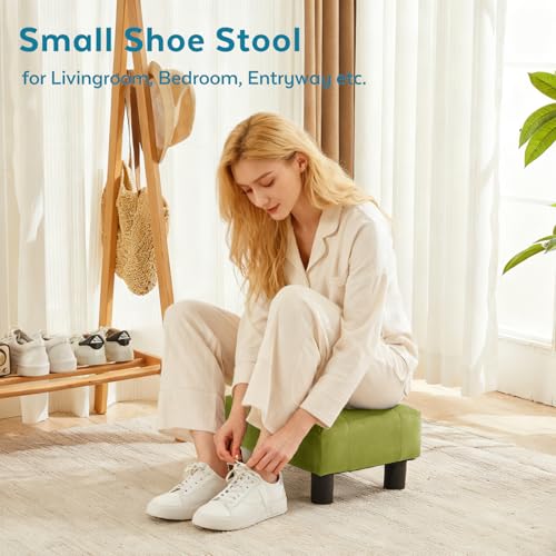 Small Foot Stool Ottoman, Velvet Footstool Ottoman Foot Rest for Couch, Rectangle Footstools and Ottomans Small for Living Room, Entryway (Olive Green) - color: Olive Green