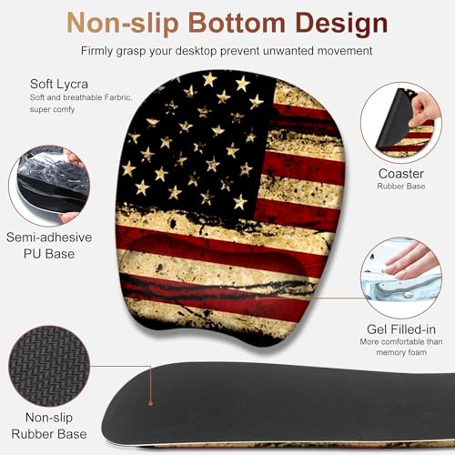 Large Mouse Pad with Wrist Support 4in1 Set, XXL Game Mousepad + Keyboard Wrist Rest+Mouse Wrist Rest+Coaster with Ergonomic Design Gaming Mat for Home Office Table Computer I Retro USA Flag - color: Retro USA Flag