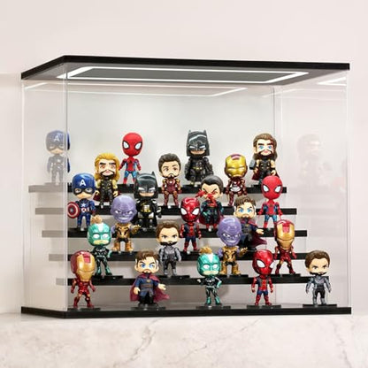 Clear Acrylic Display Case with Light , 6 Tier Display Box Stand Assembly Dustproof Protection Showcase for Collectibles Action Figures (Black 6 Tier L 19.7*12.6*16.5in；50×32×42cm) - color: Black With Light, size: 6 Tier L 19.7*12.6*16.5in；50×32×42cm