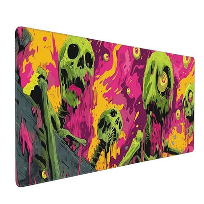 Zombie Skull Gaming Mouse Pad, Rubber, Vibrant Purple, Green and Black Design, 35.4 x 15.7 Inches - color: Skeleton